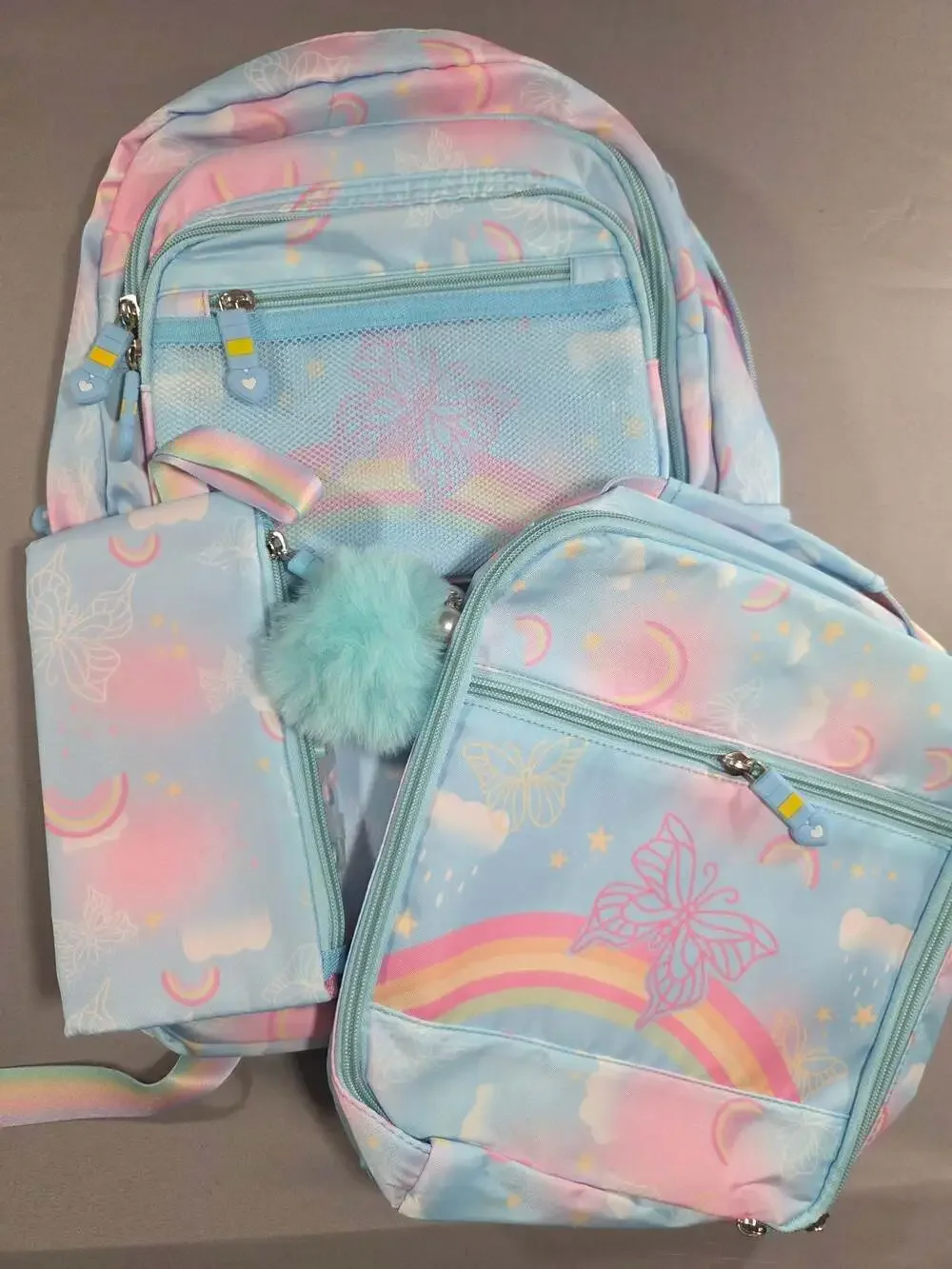 Kawaii Rainbow and Butterfly 3-Piece School Backpack Set